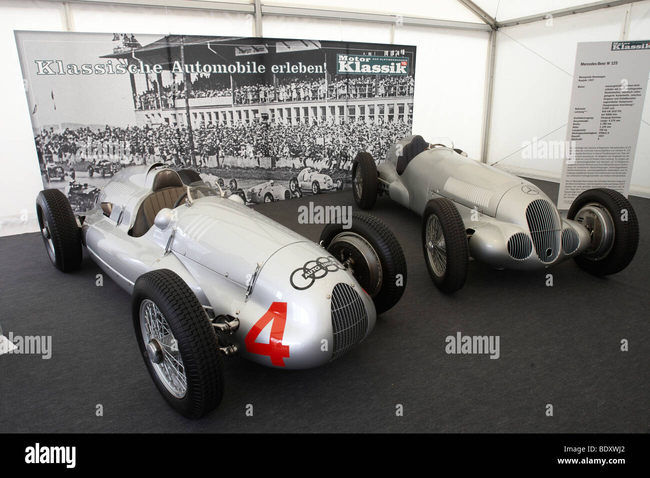 Mercedes-Benz W125 Silberpfeil, built in 1937, and the Auto Union type D, built in 1938, AvD Oldtimer Grand Prix 2009, Nuerburg Stock Photo