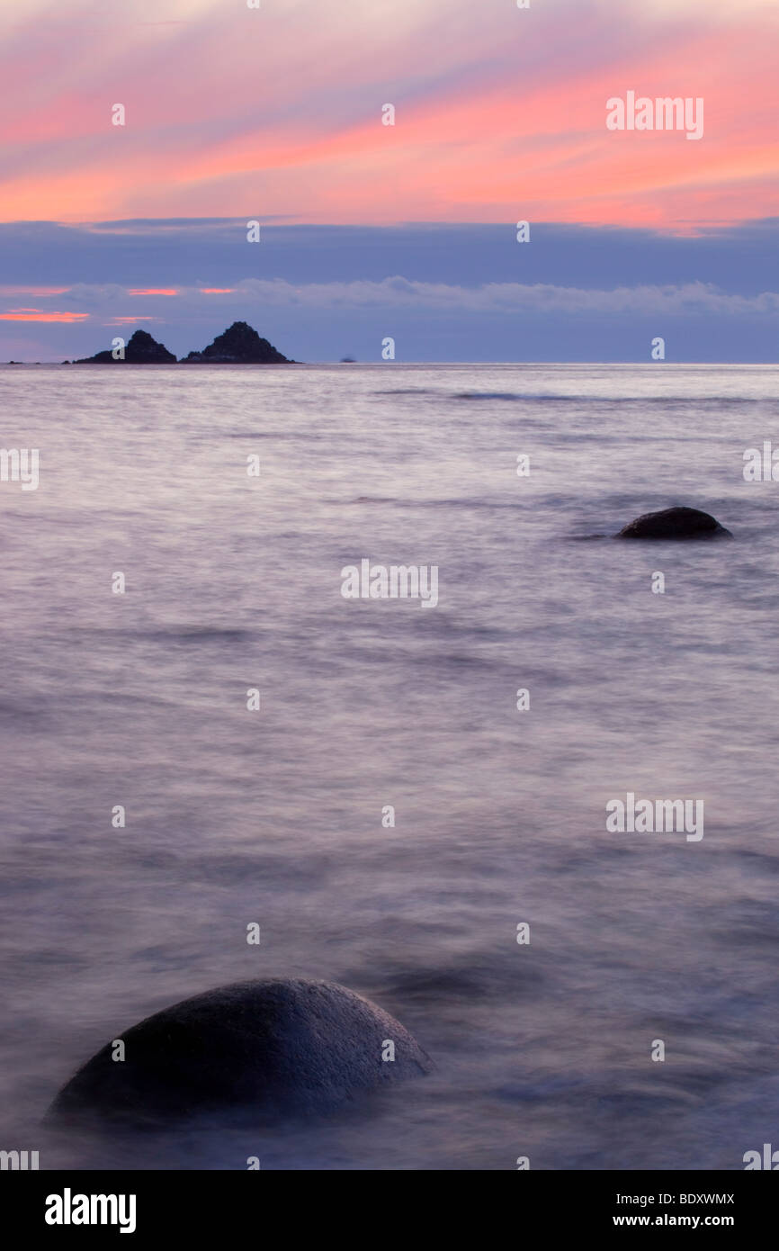 the brisons from nanquidno; sunset; cornwall Stock Photo