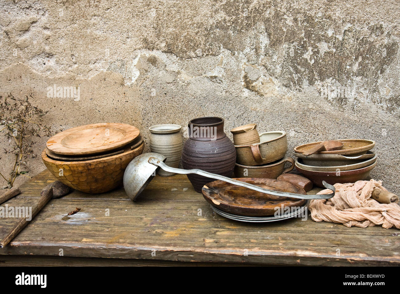 old dirty dishes on table Stock Photo - Alamy