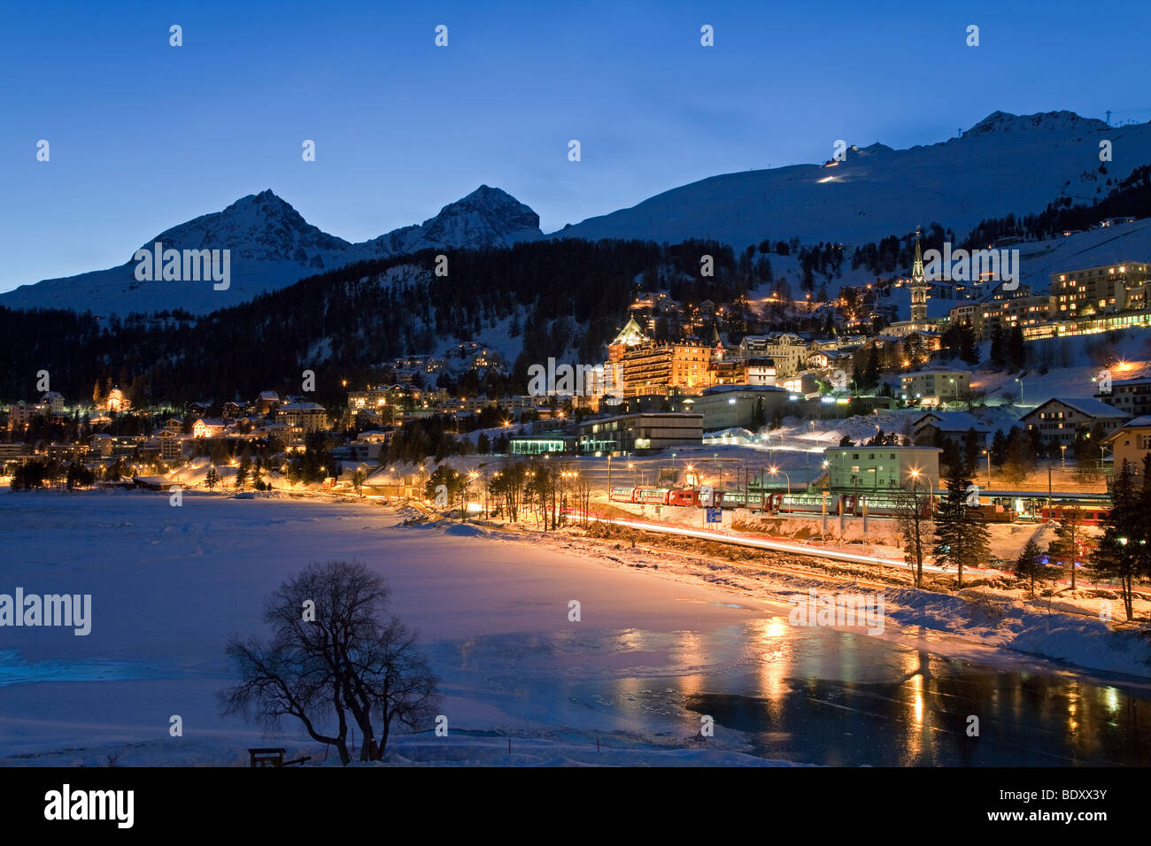 St. Moritz, Upper Engadine, Oberengadin, Graubunden region, Swiss Alps, Switzerland, Europe Stock Photo