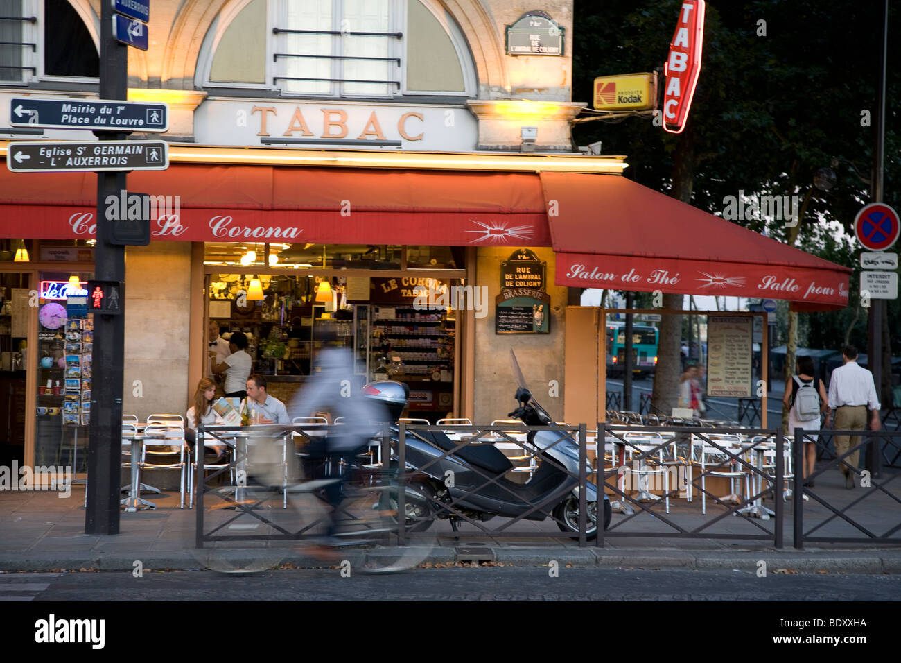 Tabac and Cafe near Louvre Art Museum, Paris, France Stock Photo