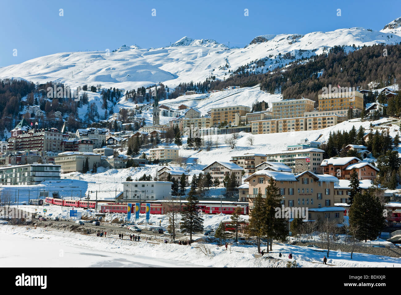 St. Moritz, Upper Engadine, Oberengadin, Graubunden region, Swiss Alps, Switzerland, Europe Stock Photo