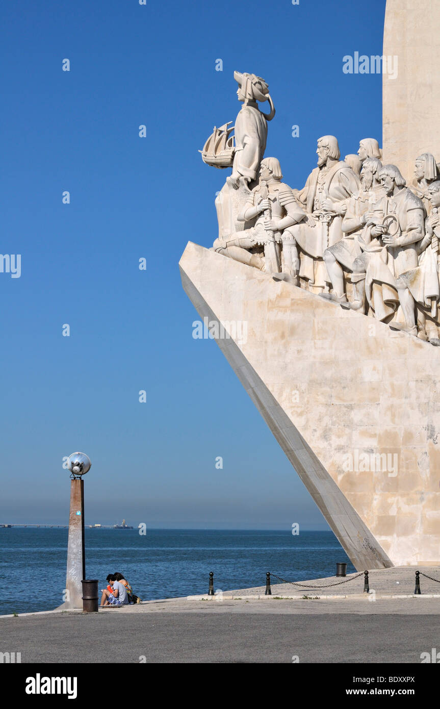 Monument to the Discoveries, Padrao dos Descobrimentos, with great people of the Portuguese seafaring history, on the estuary o Stock Photo