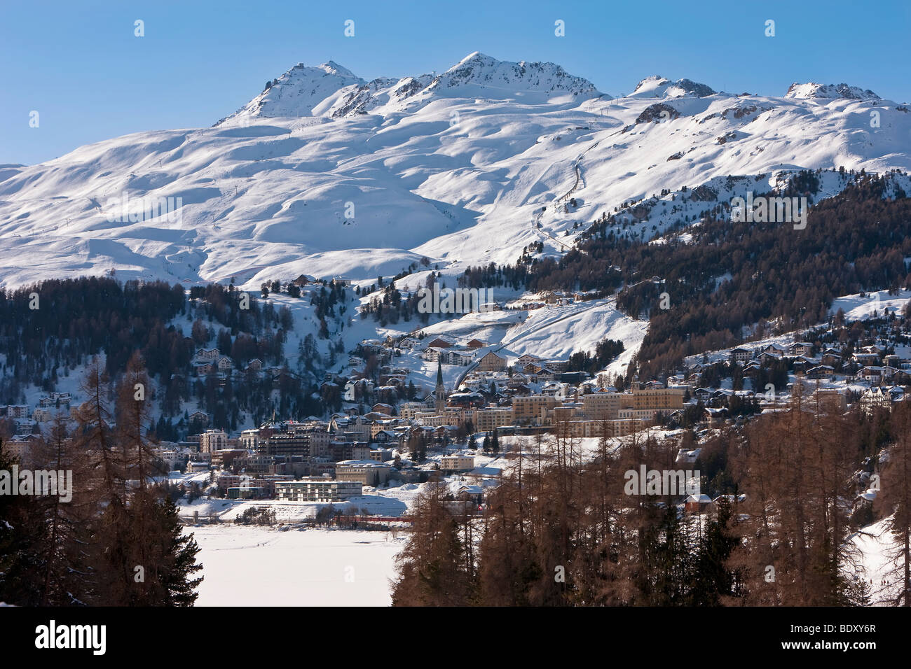 St. Moritz, Upper Engadine, Oberengadin, Graubunden region, Swiss Alps, Switzerland, Europe Stock Photo