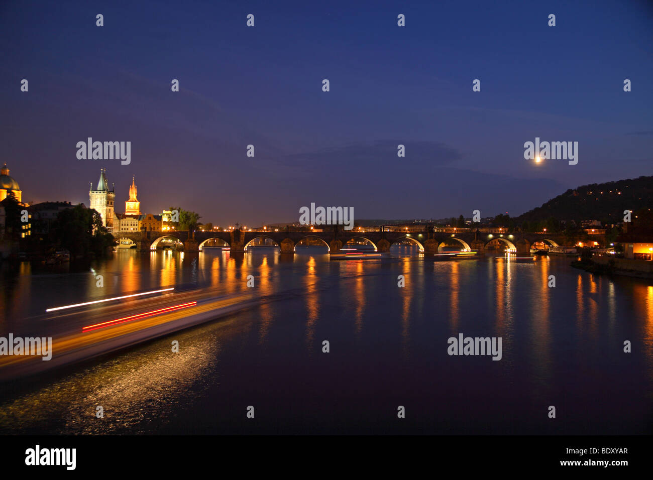Charles bridges over the Vltava river, Prague, CZ Stock Photo