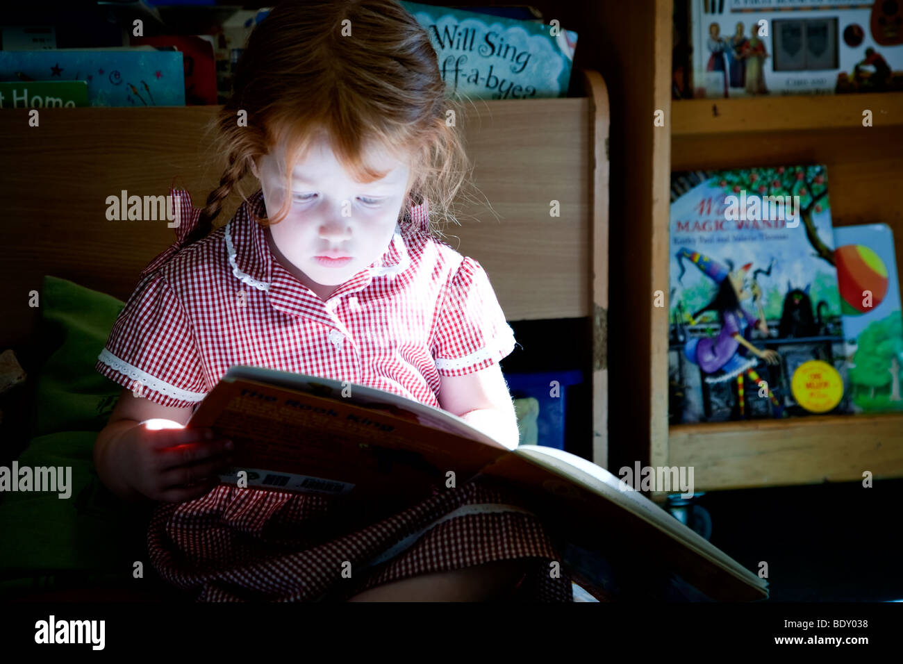 Small girl reading a book Stock Photo