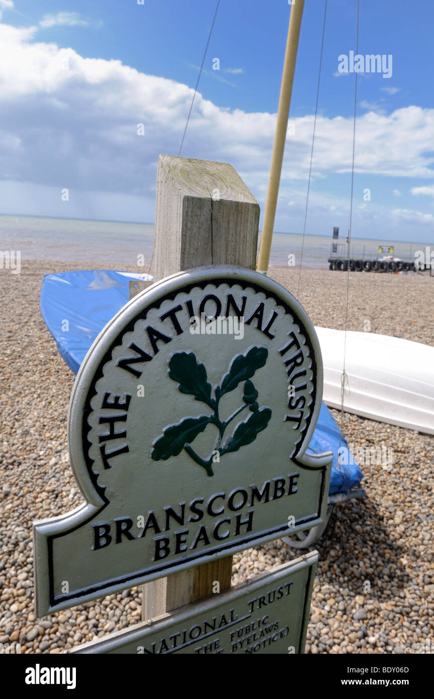 National Trust sign at Branscombe Beach Devon England Stock Photo