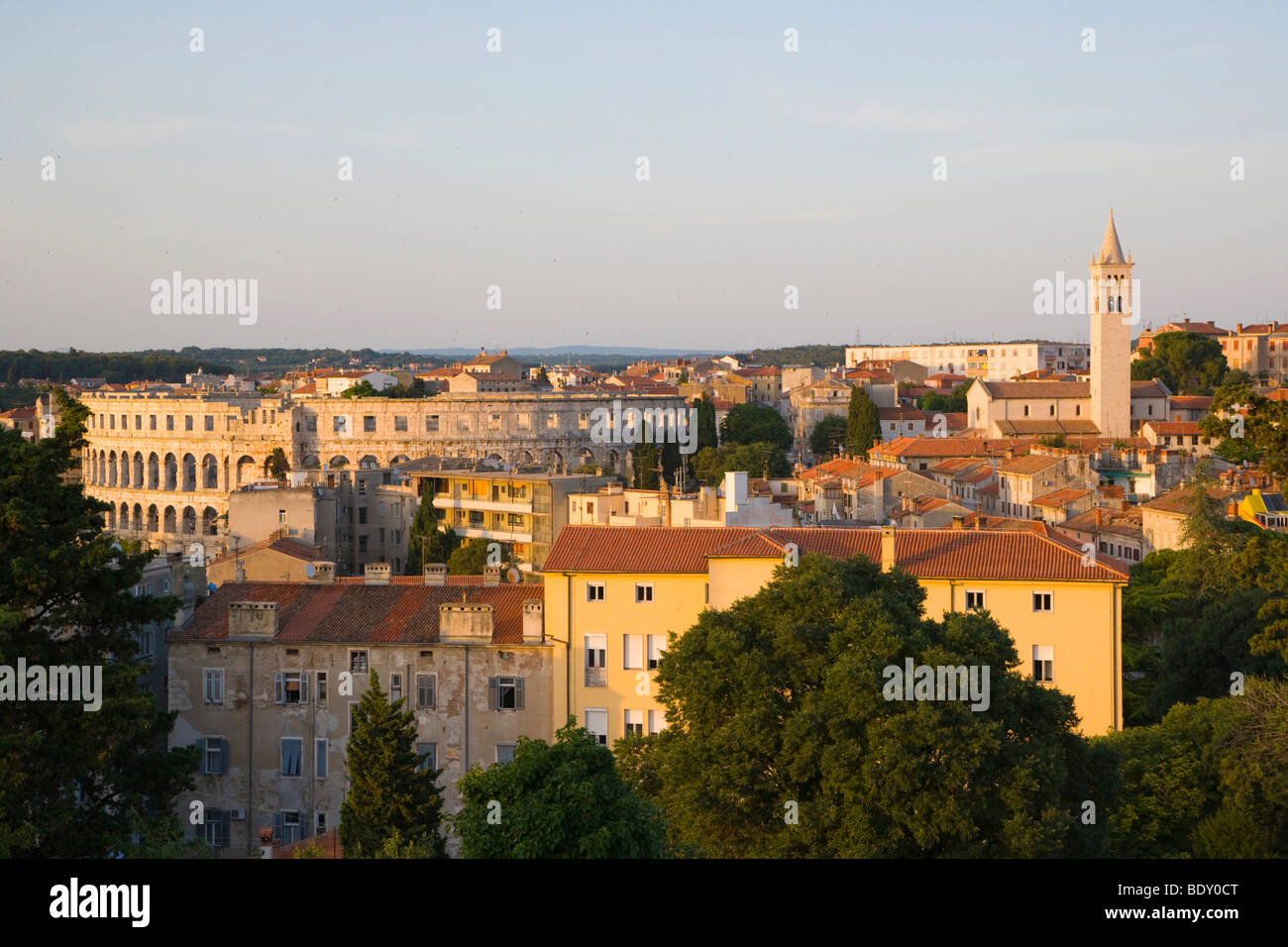 View on the city with Roman Arena from Pula Castle, Kastel, Pula, Istria, Croatia, Europe Stock Photo