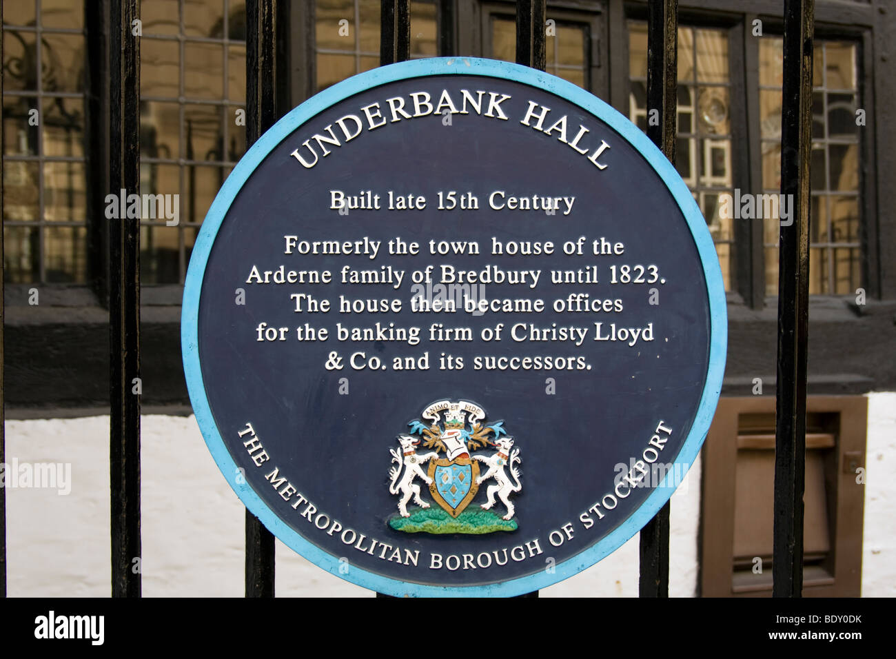 Blue Plaque At Underbank Hall, Stockport Stock Photo