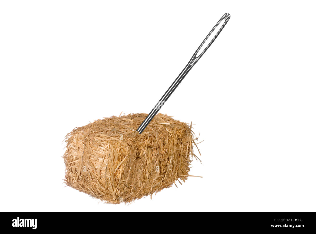 A needle is discovered in an obvious find. Good for thinking the opposite from a needle in a haystack. Stock Photo