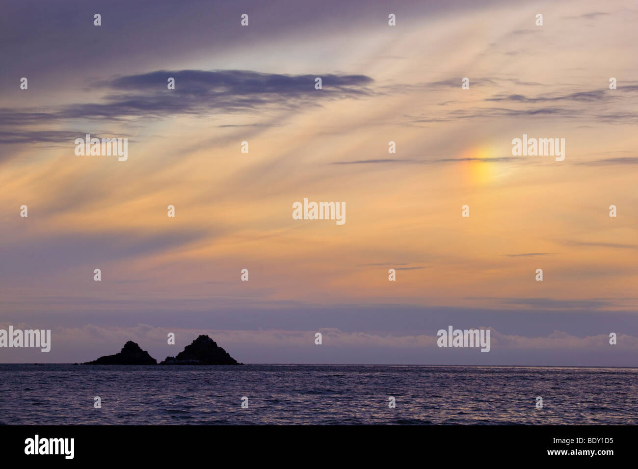 the brisons from nanquidno; sunset; cornwall Stock Photo