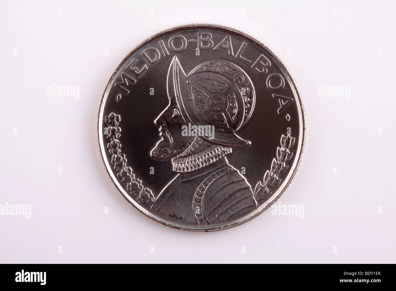 A medio balboa coin from Panama (50 cent coin) obverse view. Stock Photo