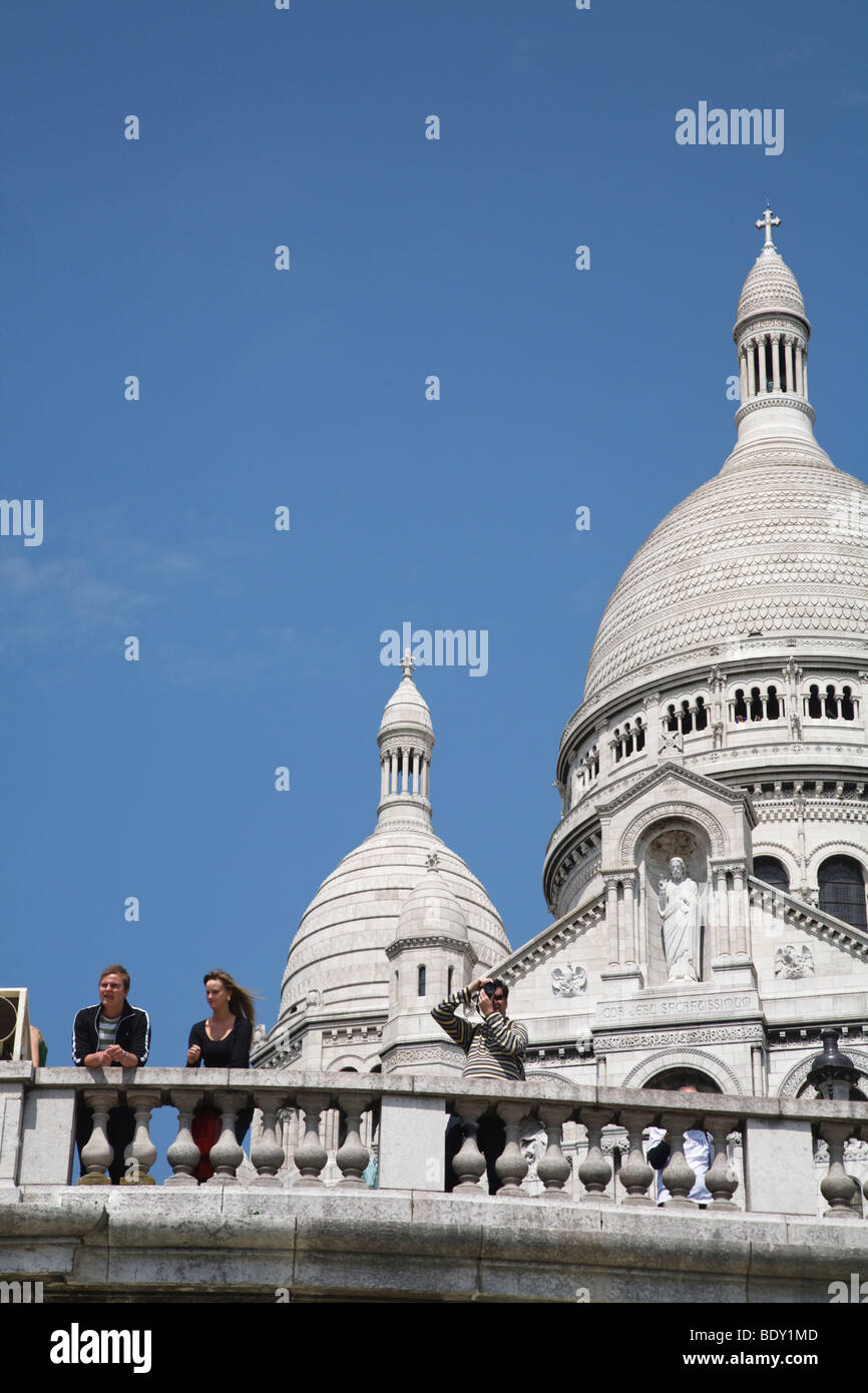 Tourists enjoy the view from Sacre Coeur, Paris, France Stock Photo