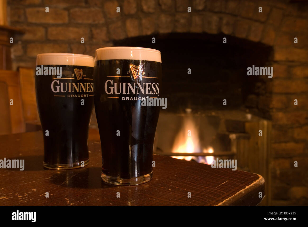 2 pints of Guinness, black Irish stout, Dublin, Baile Átha Cliath, County Dublin, Leinster, Ireland, Europe Stock Photo