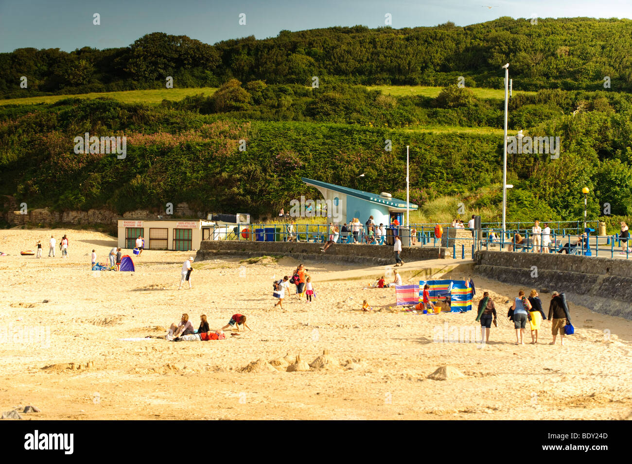 people on Benllech beach, Anglesey north wales, summer afternoon, UK Stock Photo