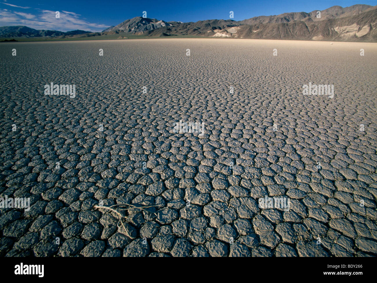 Dried-out bed of a former lake, Racetrack, The Playa, Death Valley National Park, Lone Pine, California, USA Stock Photo