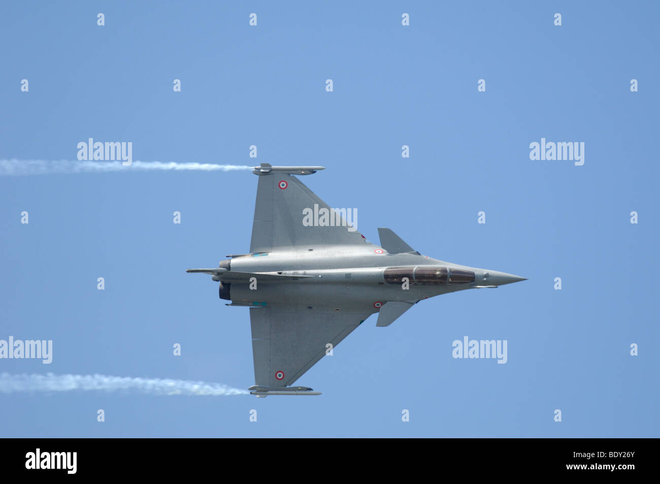 The french jet fighter Dassault Rafale B in air demonstration. Paris Le Bourget airshow 2009 Stock Photo