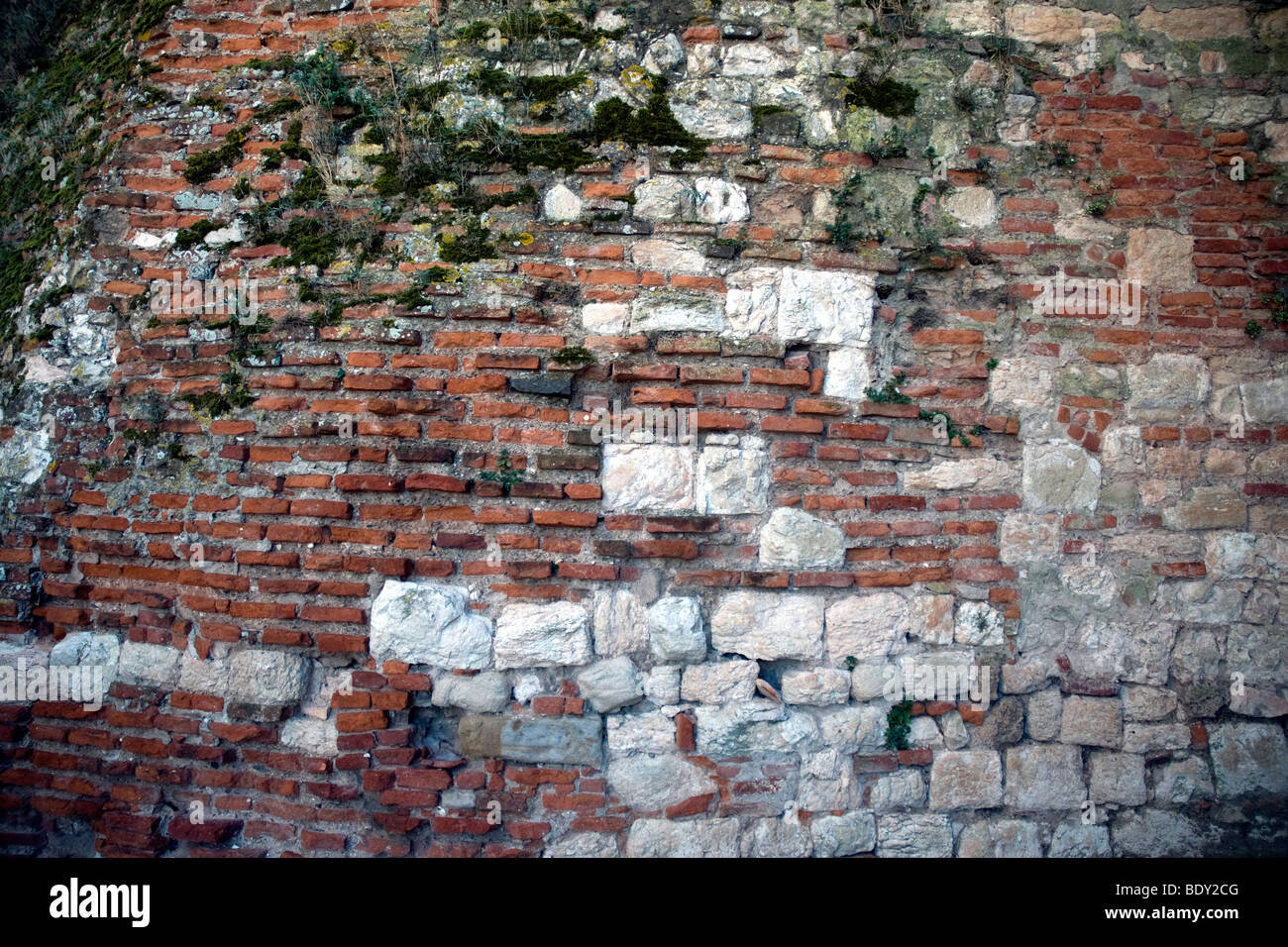 A wall of red bricks and stone is emblematic of Albi's gloriously mixed building materials Stock Photo