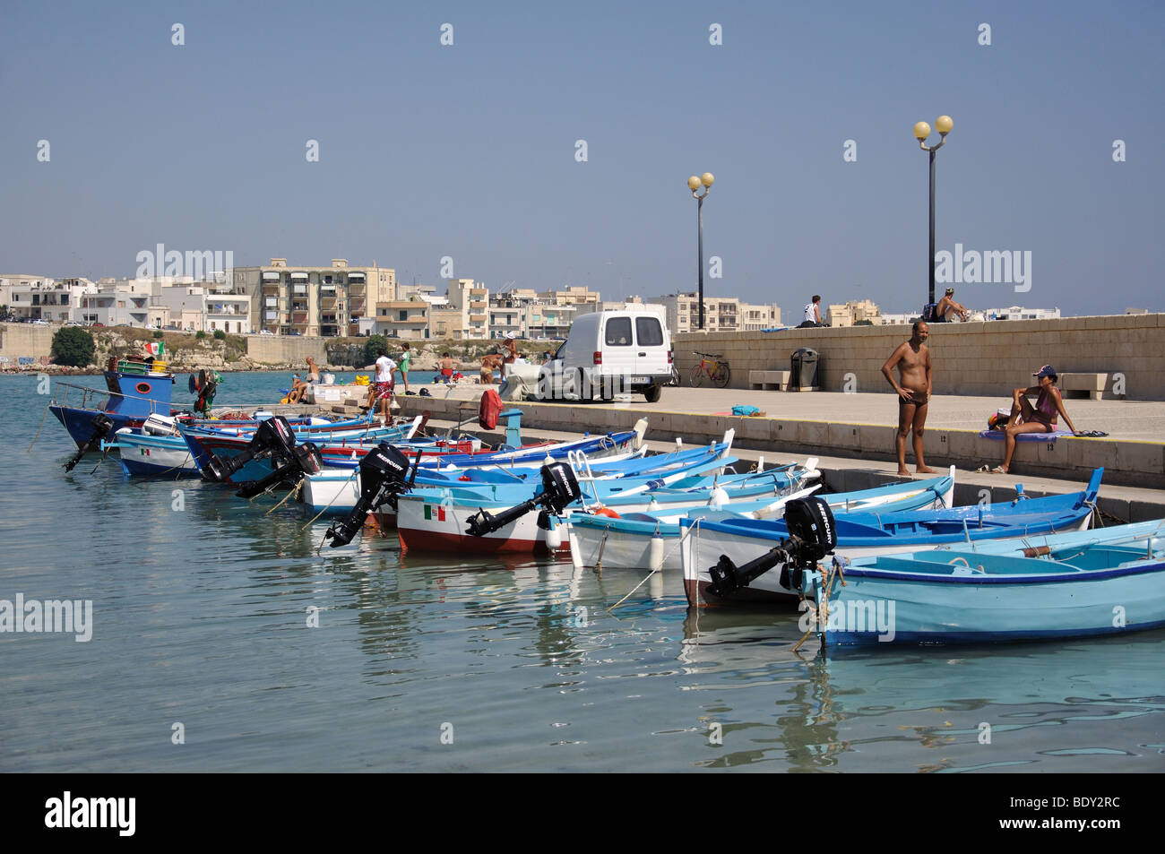 Fishing boats in harbour, Otranto, Lecce Province, Puglia Region, Italy Stock Photo
