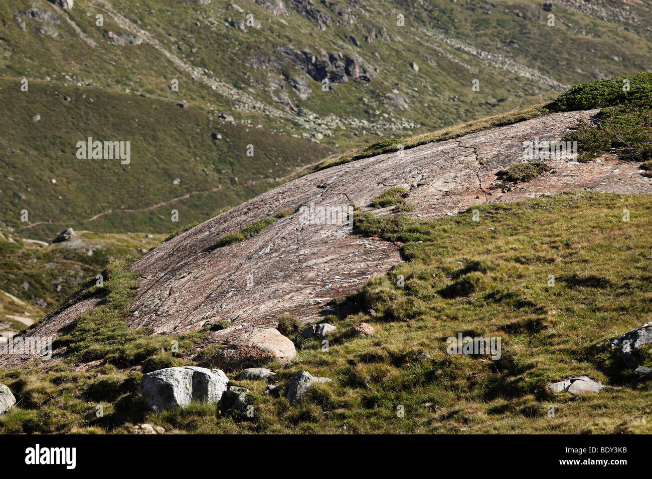 Glacier-polished rock, Kaunertal, Oetztal Alps, Tyrol, Austria, Europe Stock Photo