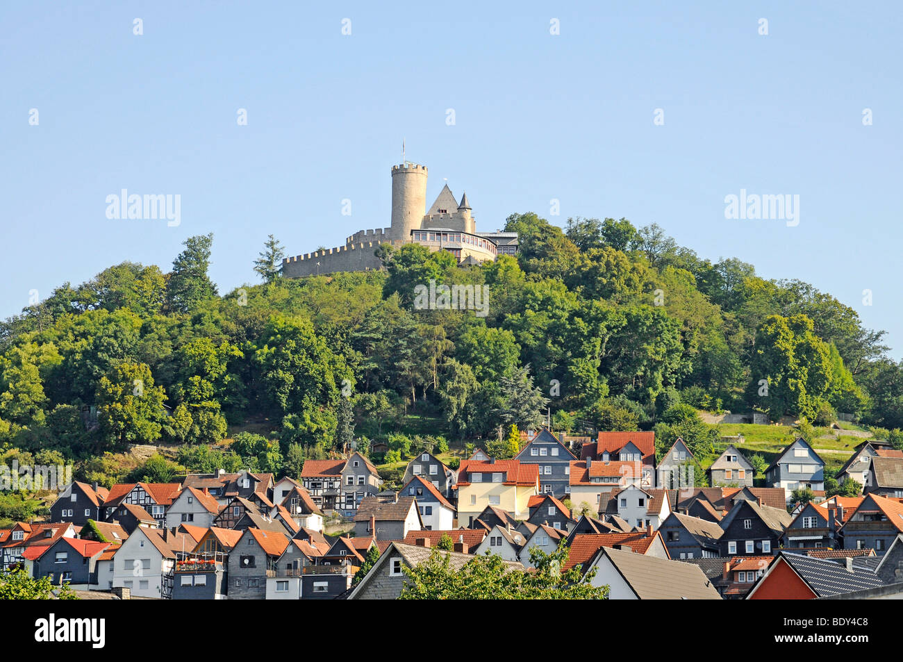 Cityscape, castle, Hinterland Museum, Biedenkopf, Hesse, Germany, Europe Stock Photo