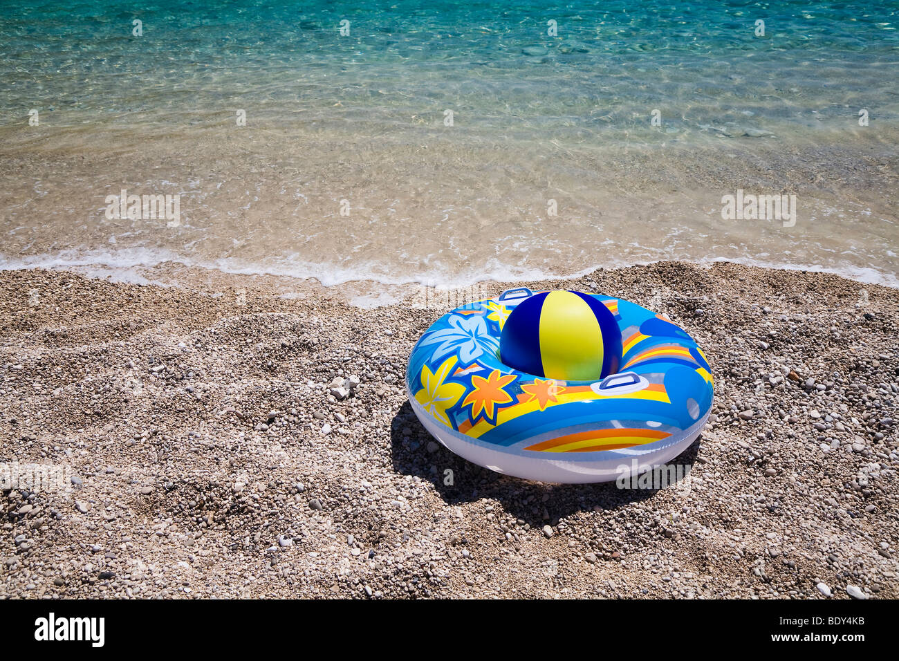 Bathing toys on the beach, Korcula island, Dubrovnik Neretva, Dalmatia, Croatia, Europe Stock Photo