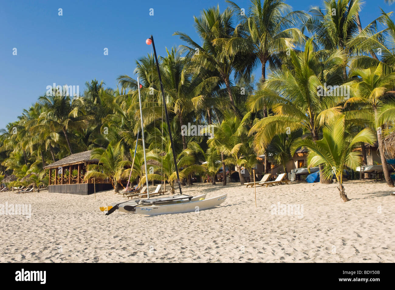 Palm beach, Ngapali Beach, Thandwe, Rakhine Coast, Bay of Bengal, Burma, Myanmar, Asia Stock Photo