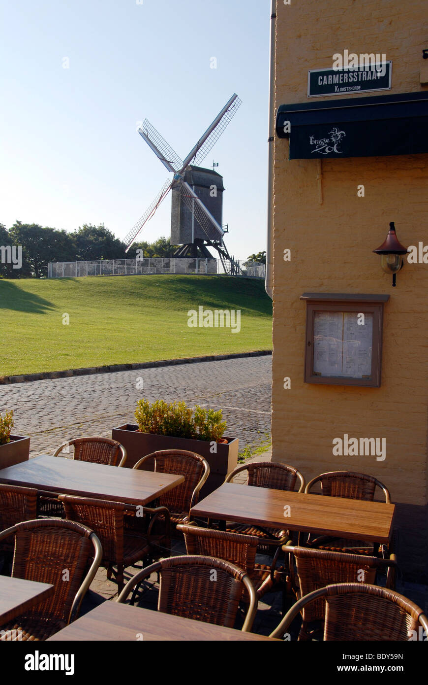 Sint Janshuismolen Windmill, in Bruges, Belgium. Stock Photo