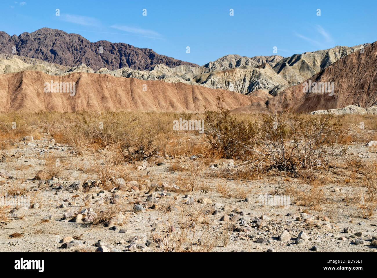 Desert landscape in front of Mecca Hills, southeast of Indio, Southern California, USA Stock Photo