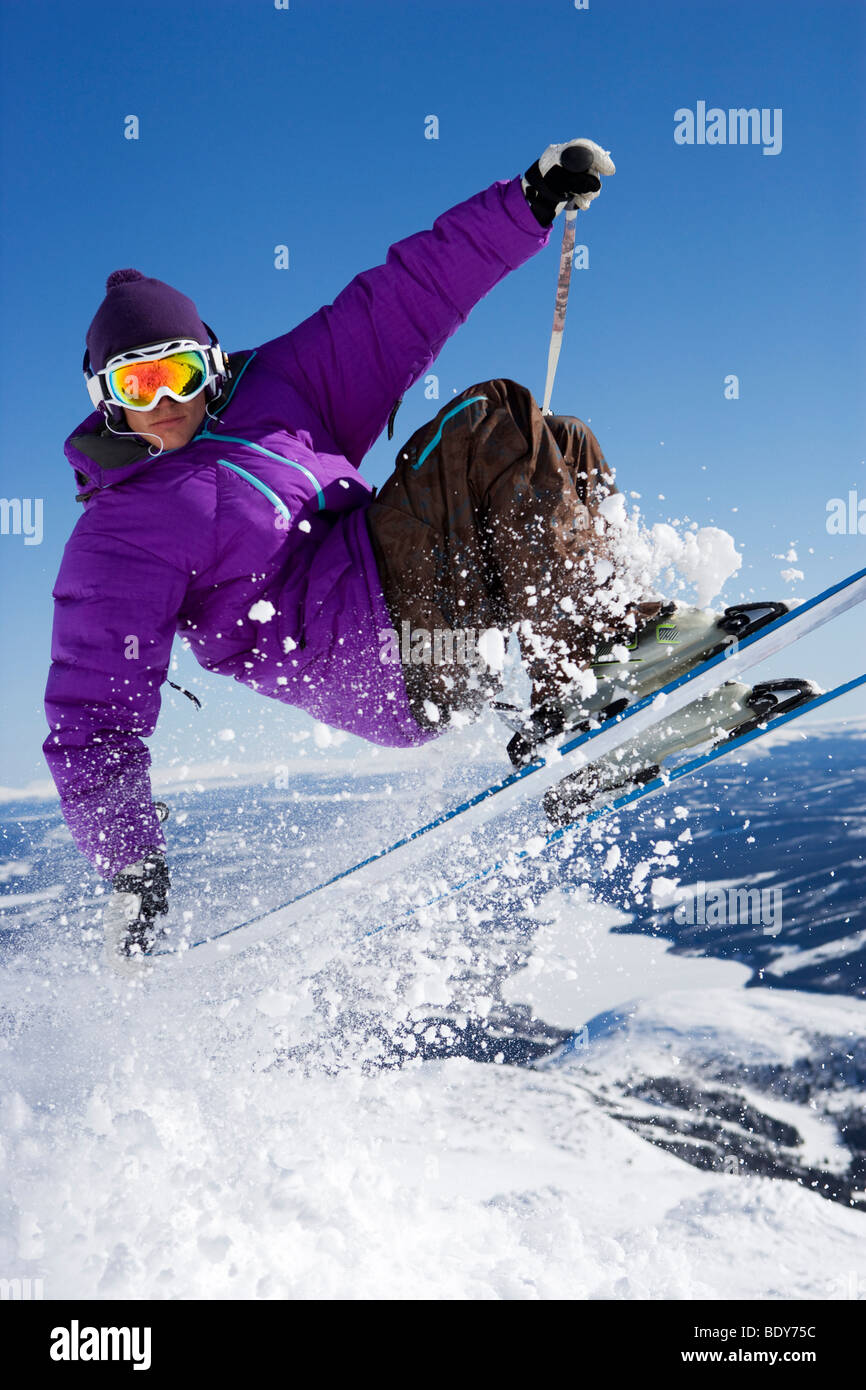 Man in purple tail grabbing. Stock Photo