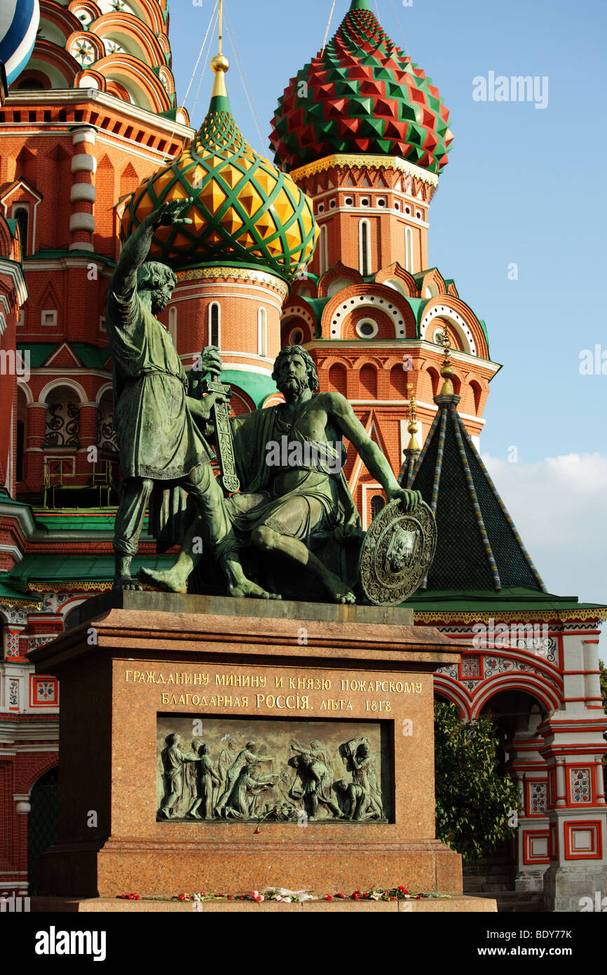 Statue Of Minin And Pozharsky Against St. Basil's Cathedral On Red 