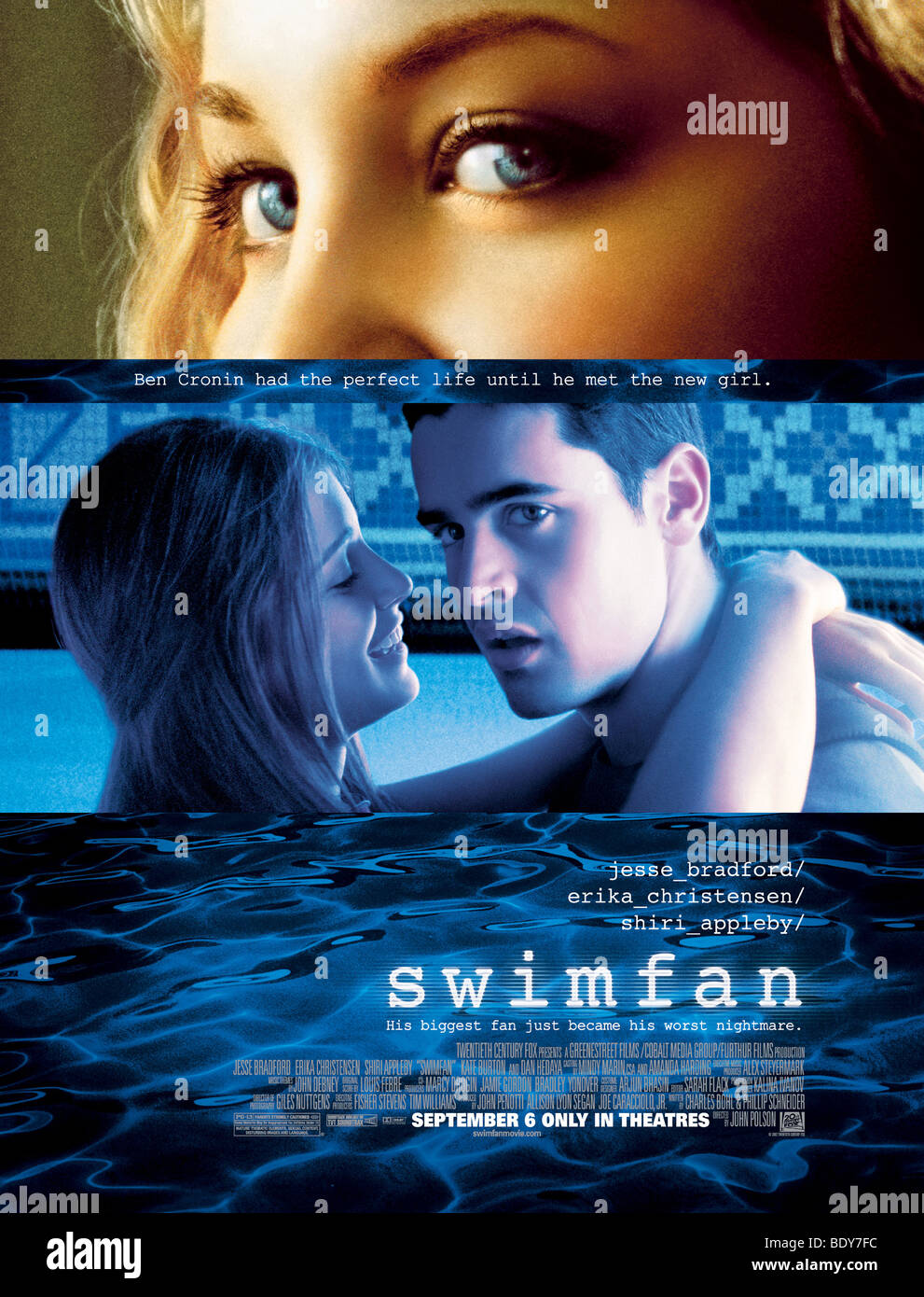 SWIMFAN  - Poster for 2002 Icon/Greenstreet film with Jesse Bradford as Ben and Erika Christensen as Madison Stock Photo