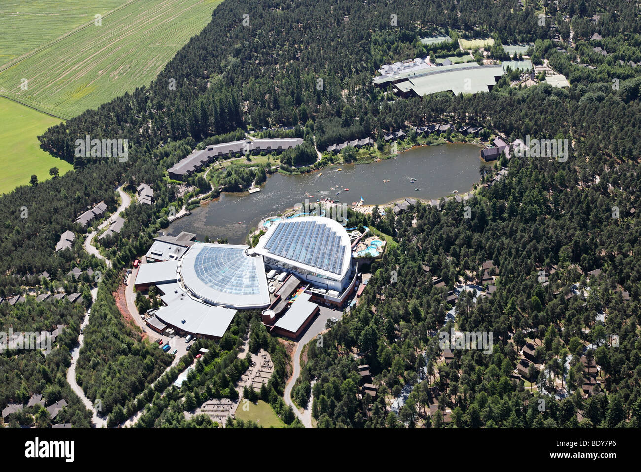 Aerial view of Centre Parcs at Whinfell Forest Stock Photo