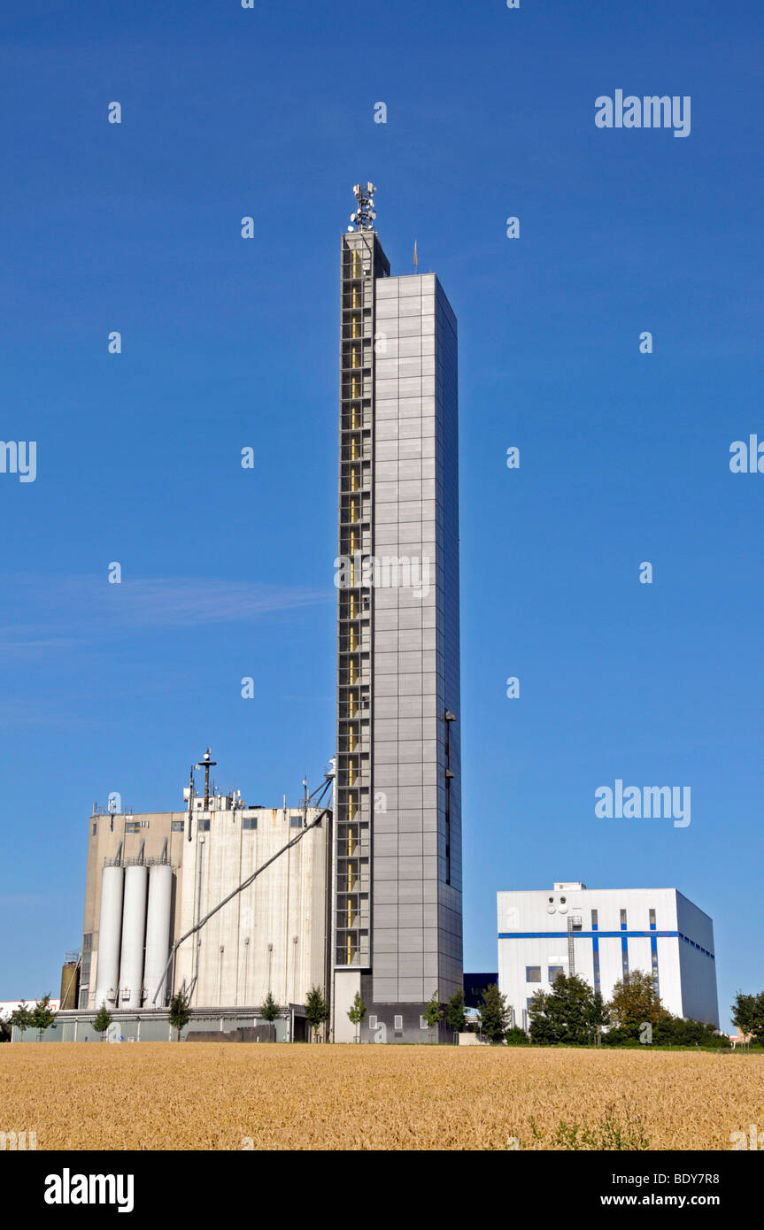 Schapfenmuehle mill tower, the highest grain silo in the world, covered with a photovoltaic system, Jungingen, Ulm, Baden-Wuert Stock Photo