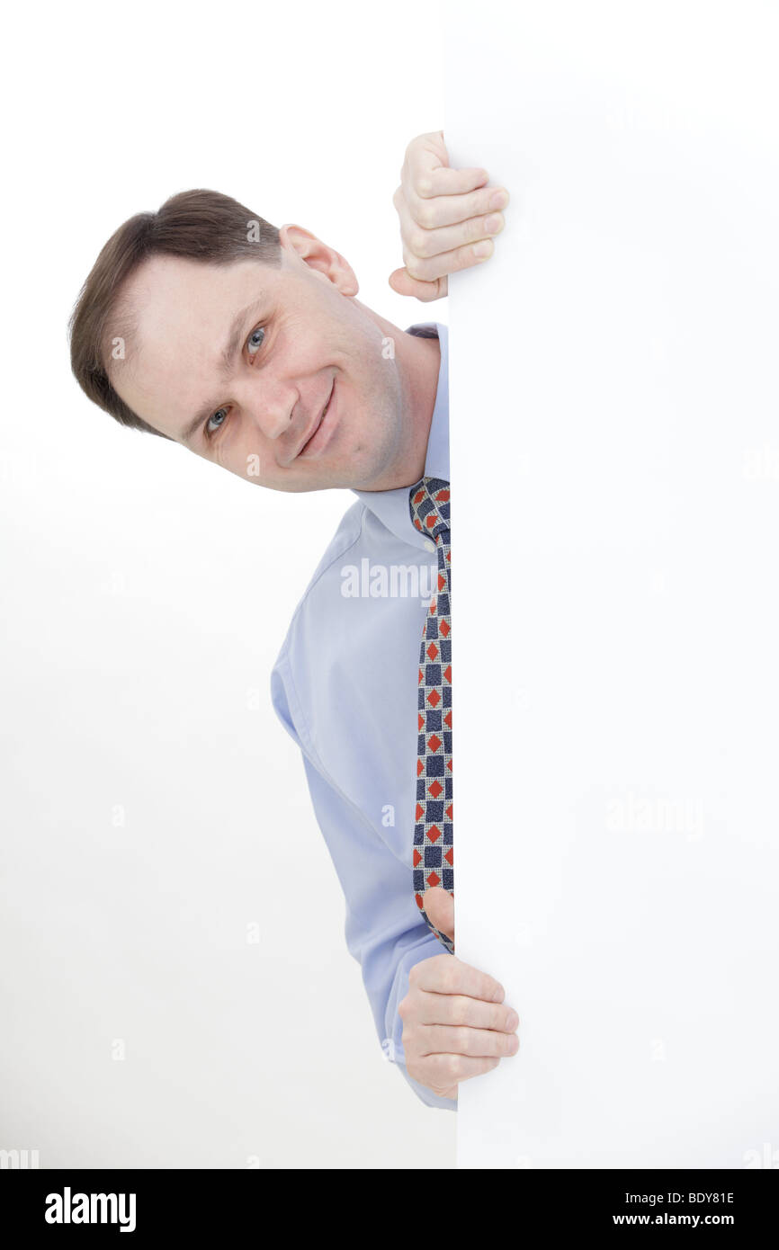 Man with blank banner Stock Photo - Alamy