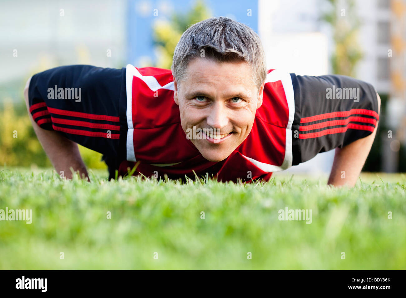 Soccer Player Doing PushUps Stock Photo Alamy