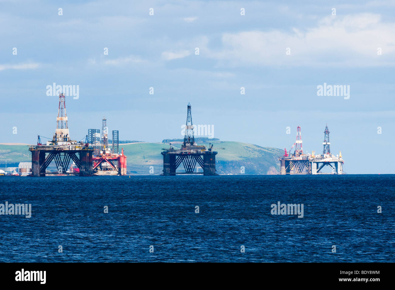 Oil Rig platforms in the Cromarty Firth near Invergordon Stock Photo