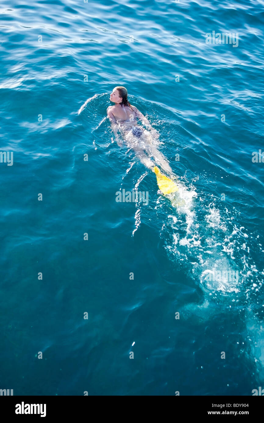 woman with flippers swimming Stock Photo Alamy