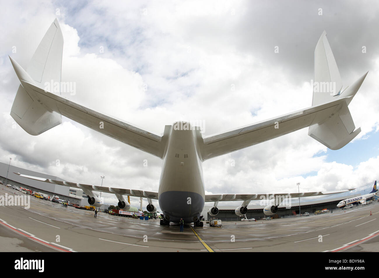 The Antonov 225, the largest fixed-wing aircraft ever built, at the airport Frankfurt-Hahn Airport, Lautzenhausen, Rhineland-Pa Stock Photo