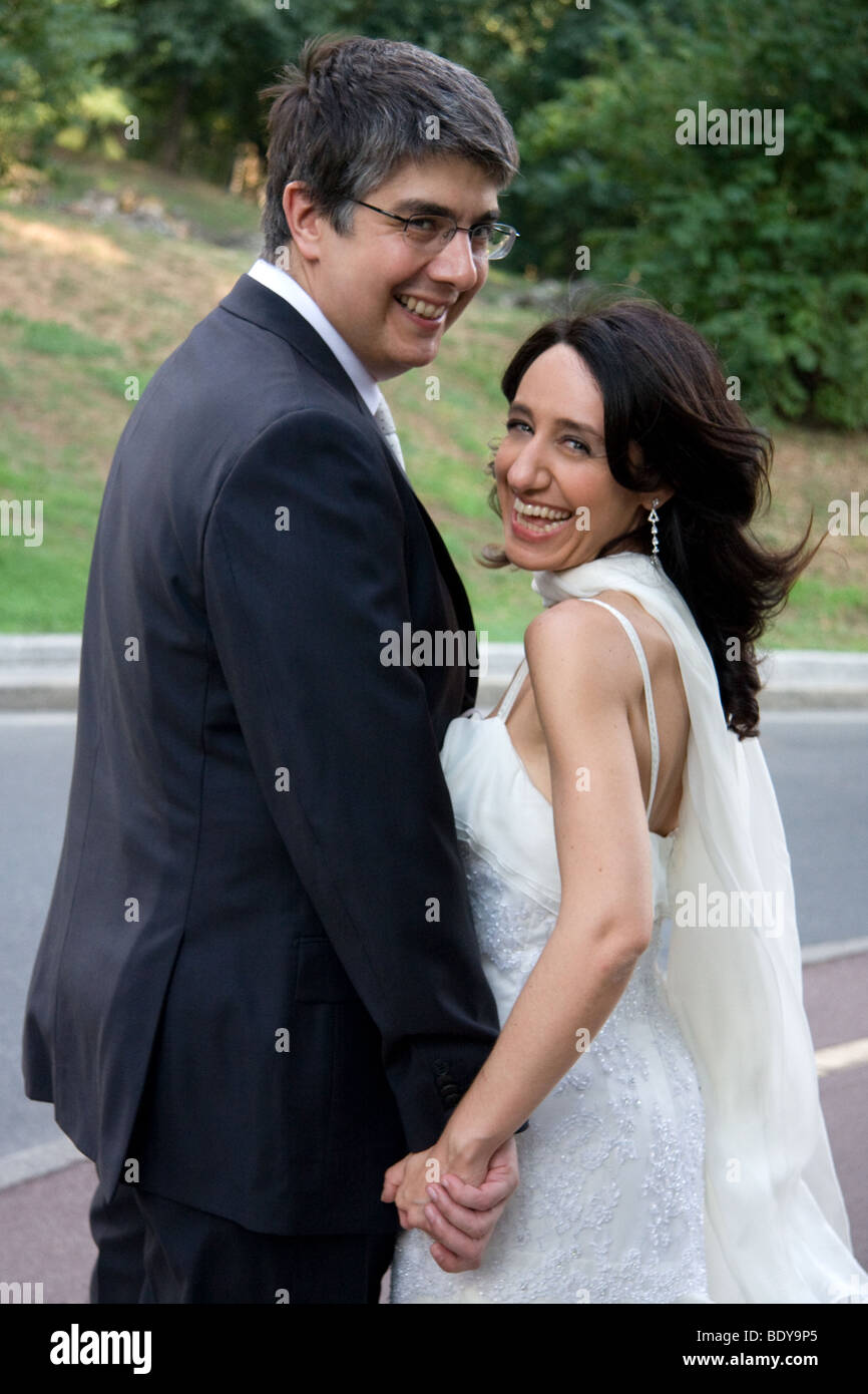 Laughing newlyweds Stock Photo
