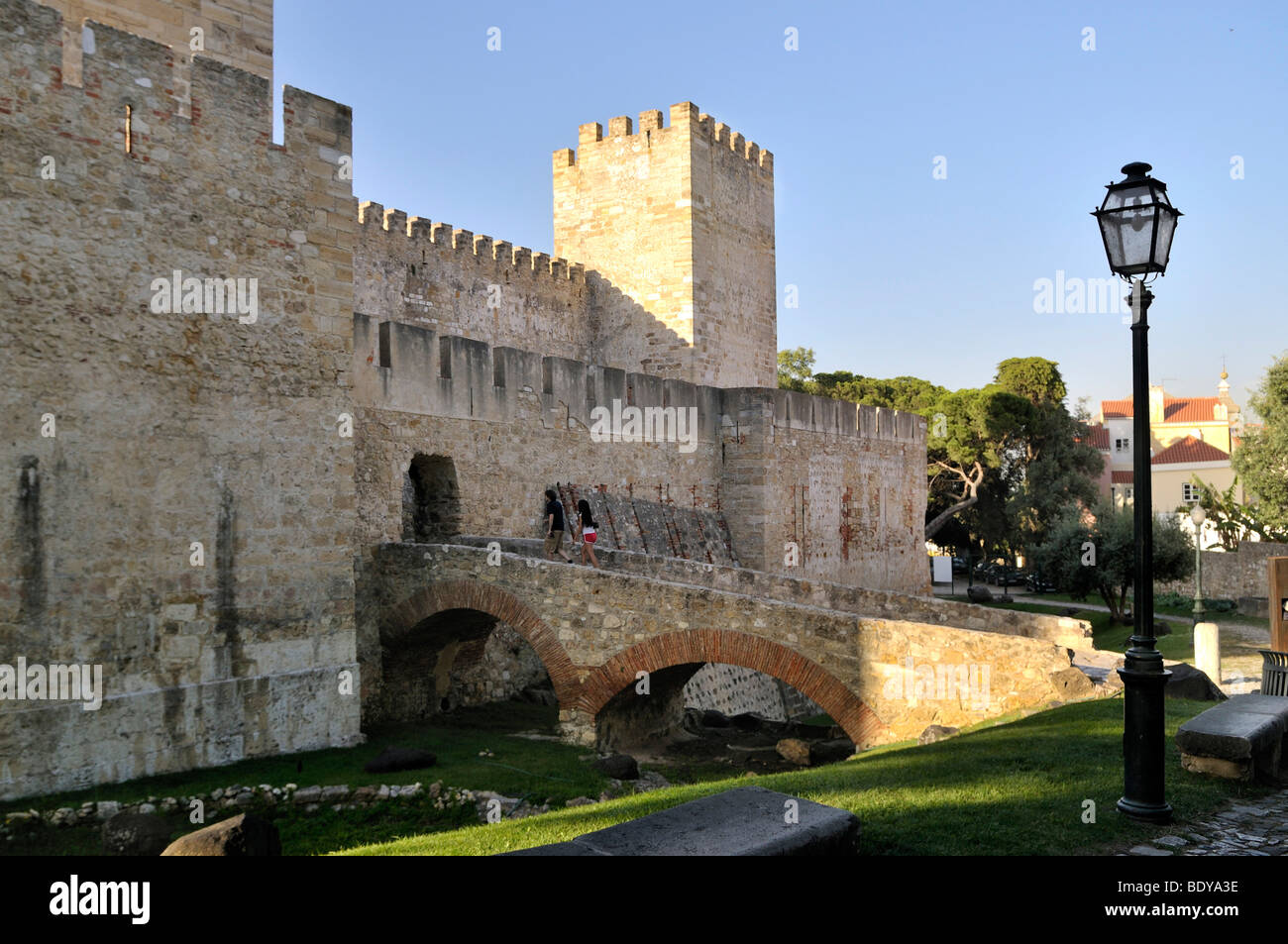 Entrance area of the originally Moorish castle Castelo Sao Jorge, Lisbon, Portugal, Europe Stock Photo