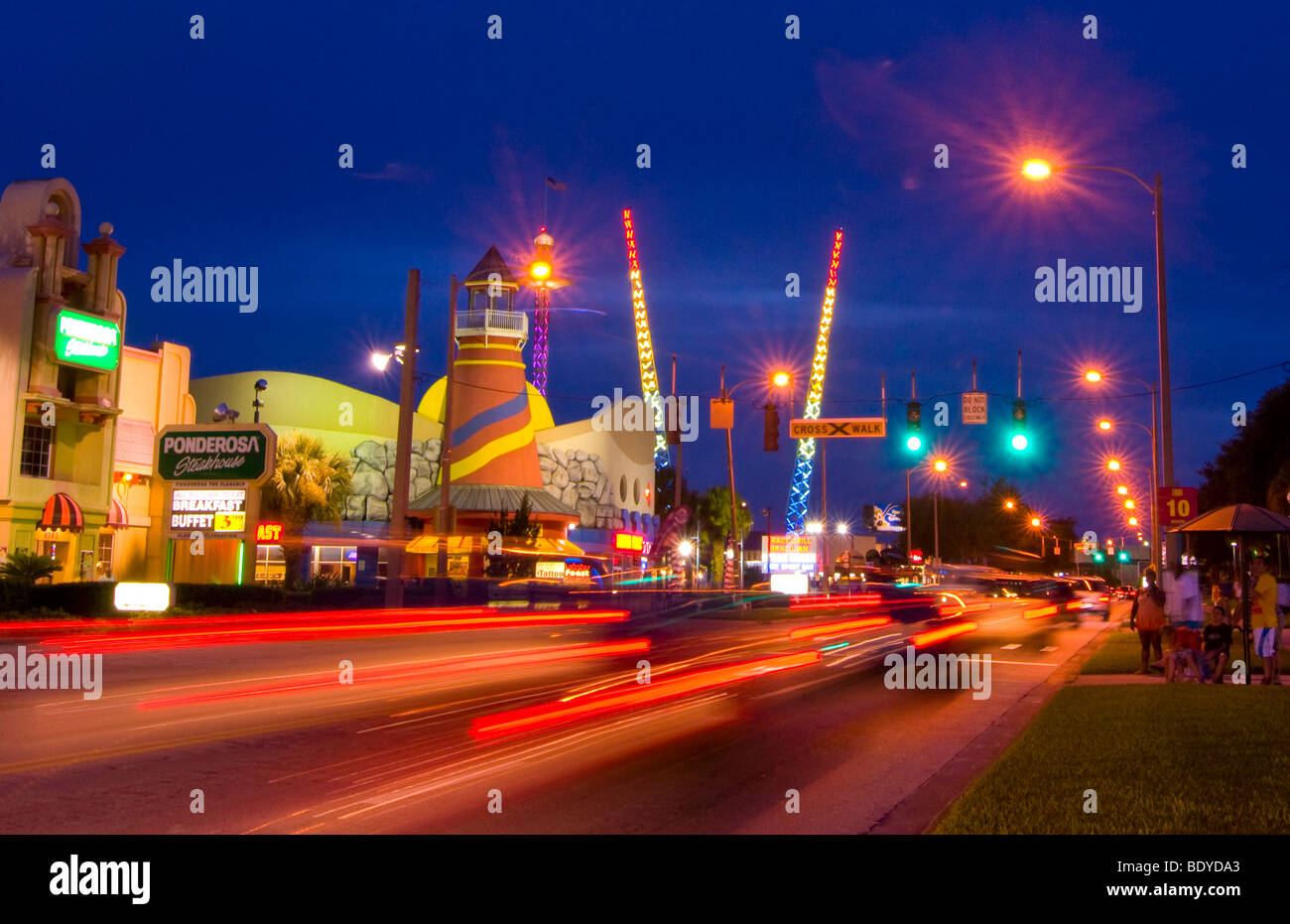 Sling shot ride at twilight international drive Orlando, Fl Stock Photo