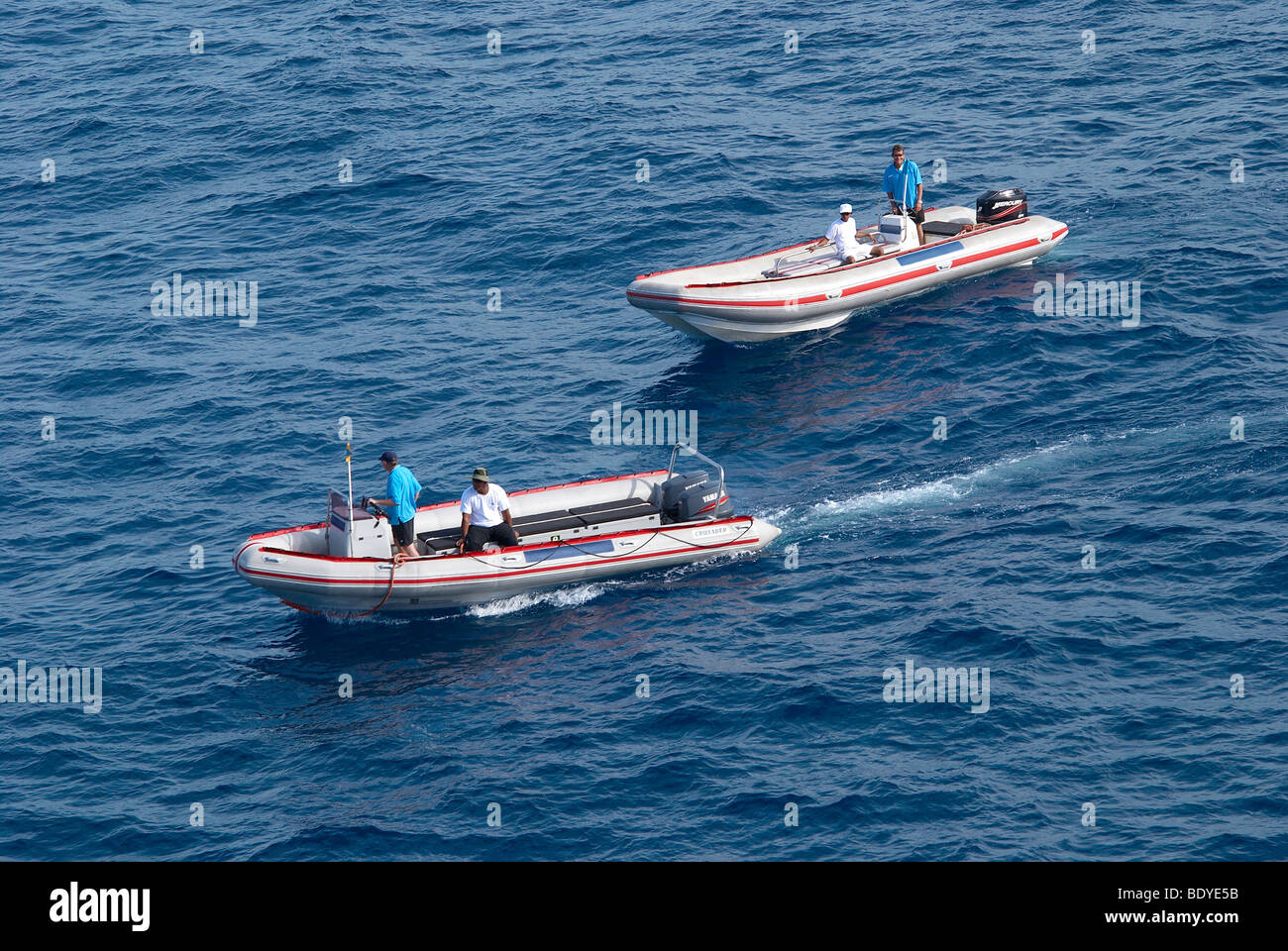 Boat, speed boat, rubber duck, rubber dinghy, sea, mozambique coast, blue sea, ocean, barra lodge Stock Photo