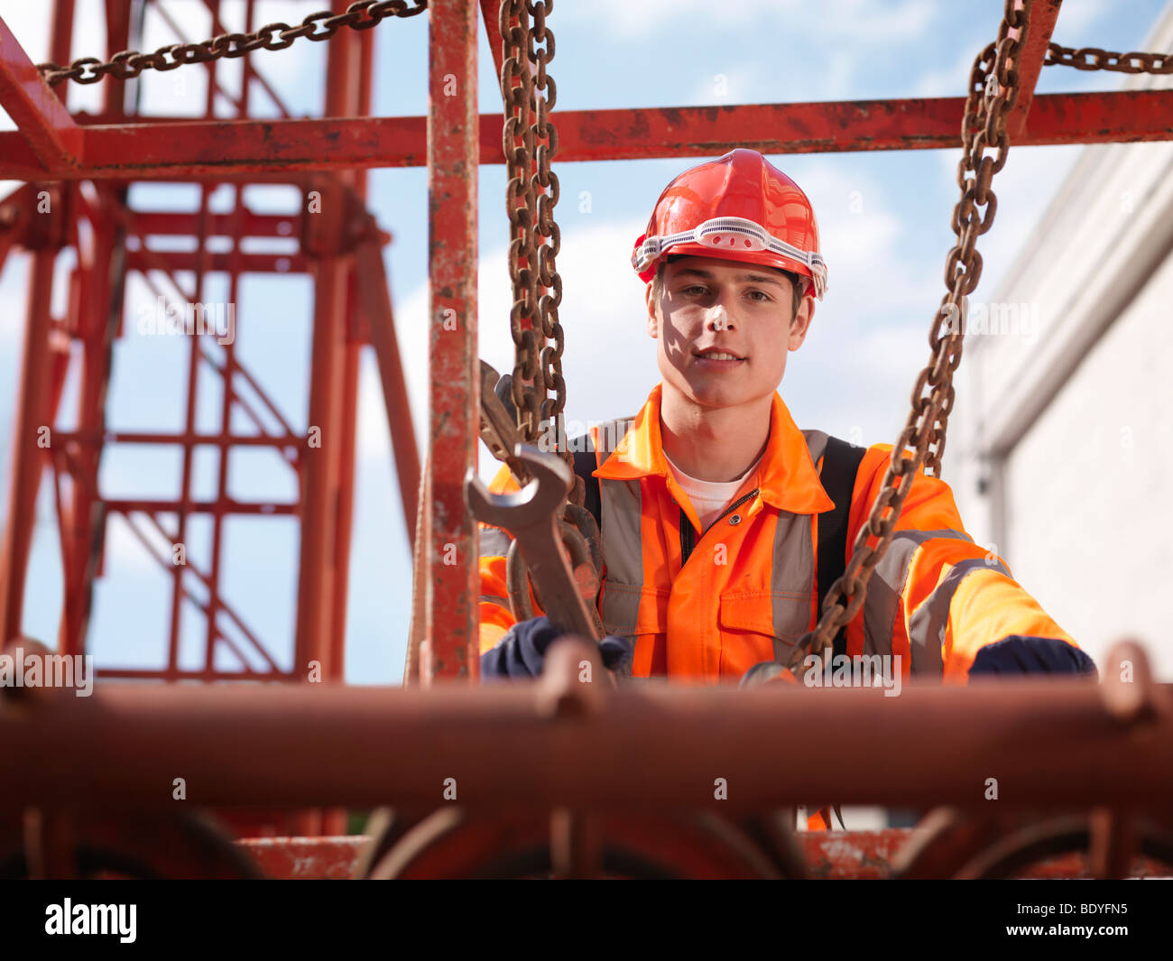 Crane Worker With Spanner Stock Photo