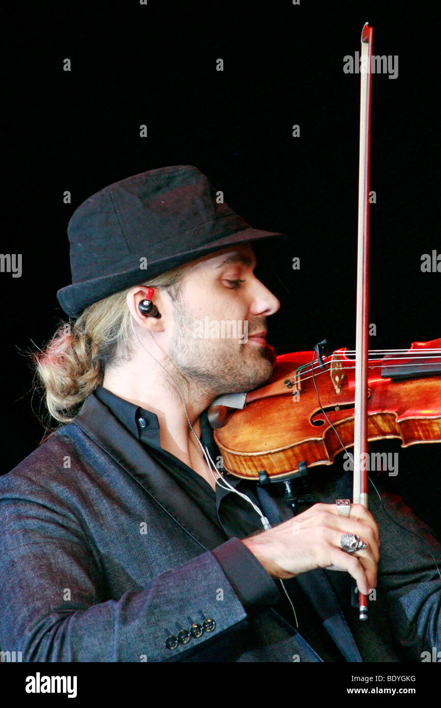 Star violinist David Garrett live at the movie nights at the bank of the river Elbe in Dresden, Saxony, Germany, Europe Stock Photo