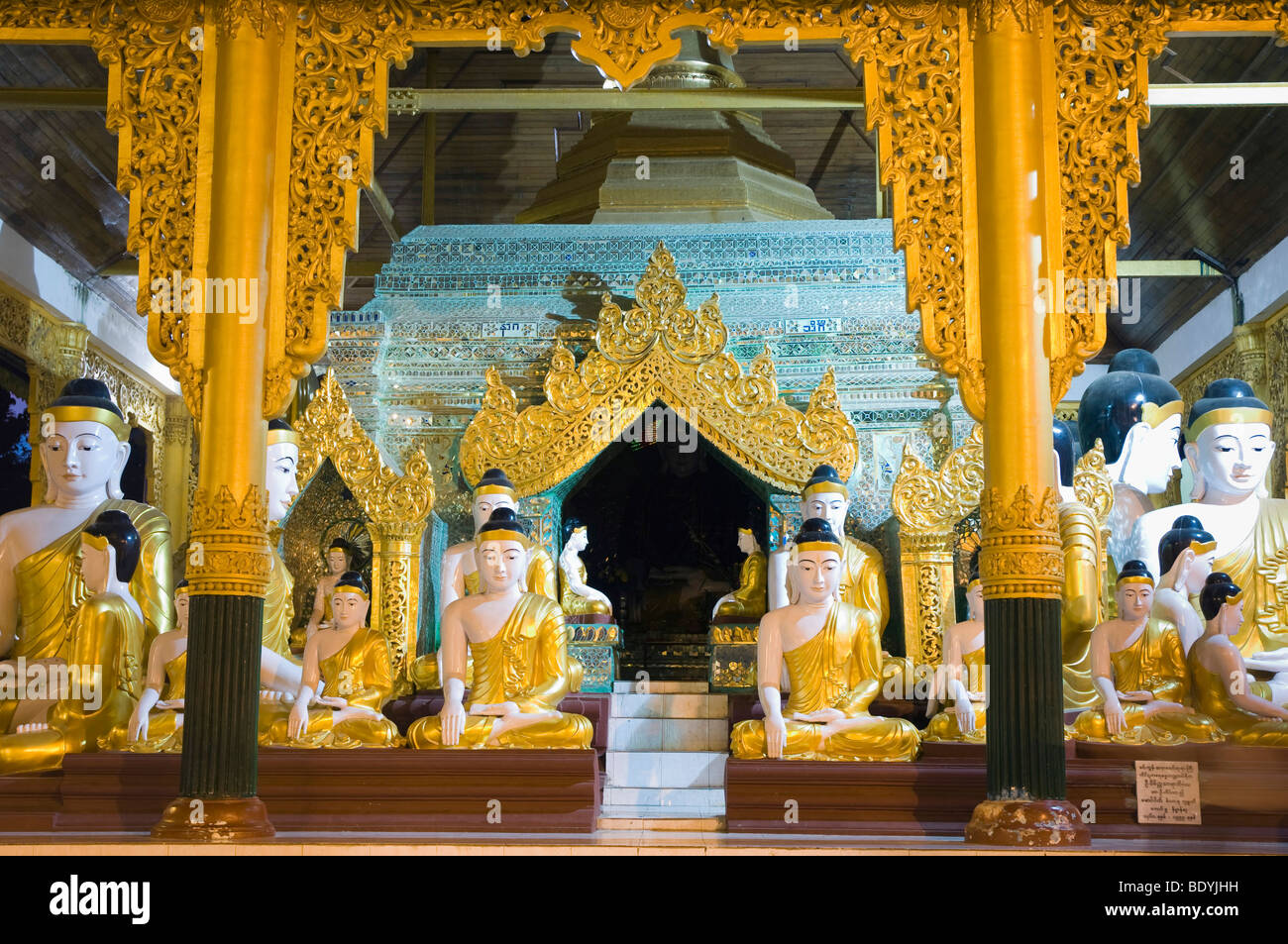 Buddha figures, Shwedagon Pagoda, Buddhist temple, Rangoon, Yangon, Burma, Burma, Myanmar, Asia Stock Photo