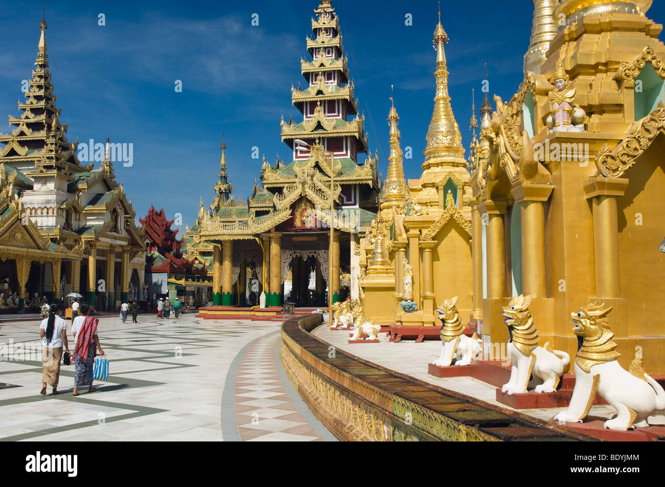 Golden Chedis, Shwedagon Pagoda, Rangoon, Yangon, Burma, Burma, Myanmar, Asia Stock Photo