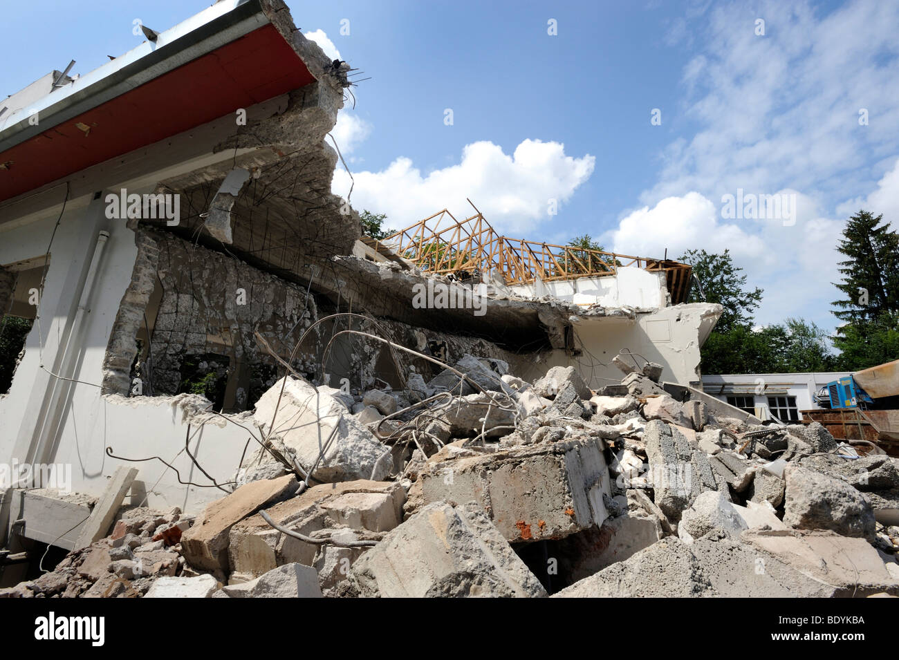 Demolition work on an old bunker, company building Stock Photo