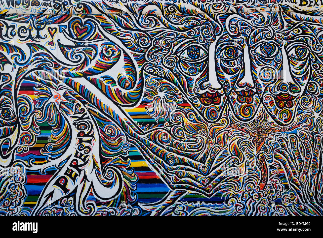 Work of art on the Berlin Wall, Eastside Gallery, Graffiti, Berlin, Germany, Europe Stock Photo
