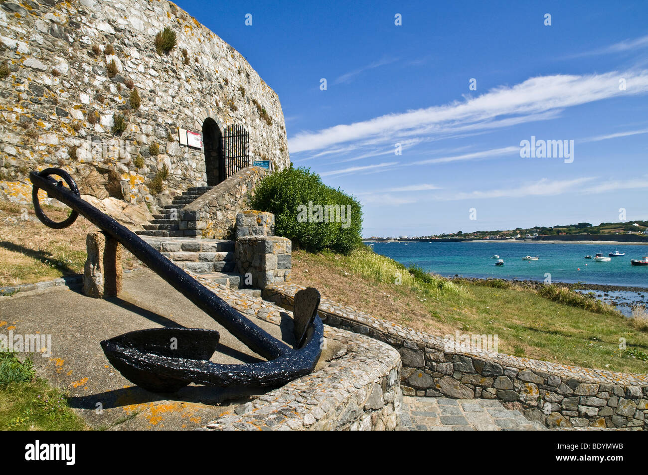 dh Fort Grey ST PIERRE DU BOIS GUERNSEY Anchor Shipwreck museum Rocquaine Bay Martello tower fortress channel islands Stock Photo